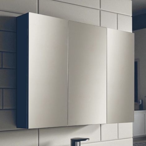 Specchio contenitore bagno a 3 ante 80xh60 cm in legno Blu Opaco (1/3)