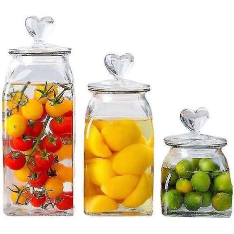 Bocal à bonbons en verre avec couvercle en forme de cœur, bocal de rangement pour café, fruits secs, aliments, récipients de conservation. (1/5)