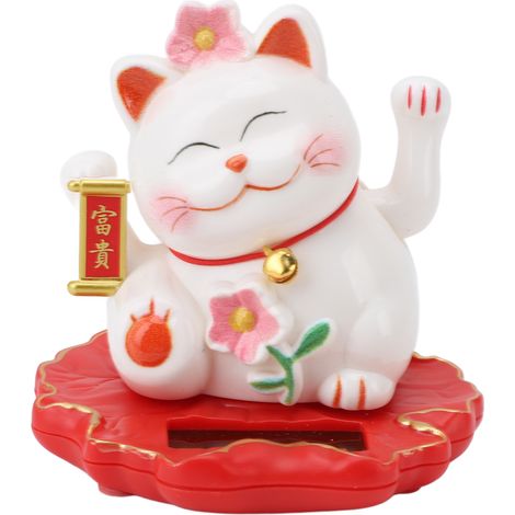 Gatto portafortuna solare Toivize 2312A, bianco, automatico, in ABS, 80 mm, decorazione per ufficio/auto, Feng Shui, regalo ecologico, senza batterie (1/5)