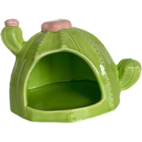 1 maison en céramique pour hamster, cachette pour hamster en céramique, cactus, cachette en céramique, gamelle pour hamster, porte, rongeur, animal domestique, cadeau, vert (1/5)