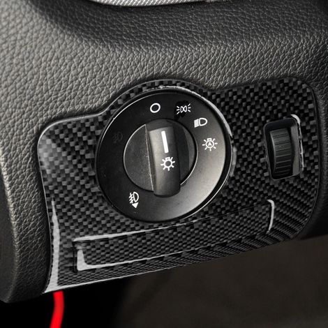 2 Stück Scheinwerferschalter-Rahmenabdeckung aus Kohlefaser, passend für Ford Mustang 2009-2013 (1/5)