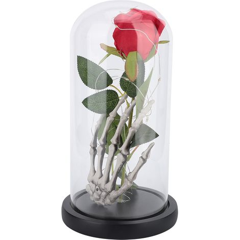 Rose En Verre - Lumineuse À Led - Avec Couvercle Amovible Et Socle En Bois - Décor De Mariage Et Cadeau Romantique - 1 Pièce (1/5)