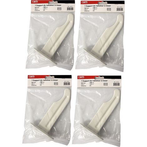 RAM – Lot de 4 supports à visser pour radiateur en fonte – Longueur axe 140 mm – Longueur totale 180 mm – Epoxy blanc