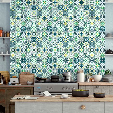 Sticker Mural Carrelage adhésif Cuisine Salle de Bain - 60 STICKERS CARREAUX DE CIMENT AZULEJOS DJIONA - 60stickers15x15cm (1/5)