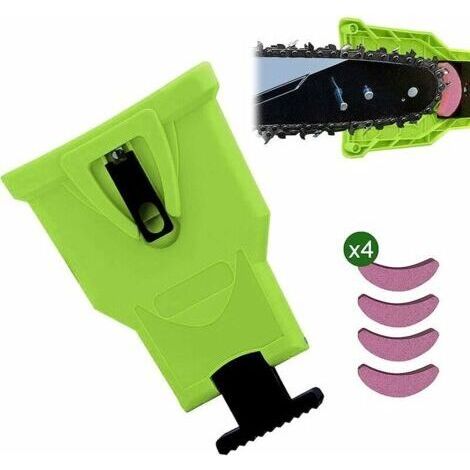Affuteuse De Chaine pour Tronconneuse, Chaîne de Désherbeur, avec 4 pièces Pierre à Aiguiser Remplaçable (Vert) (1/5)