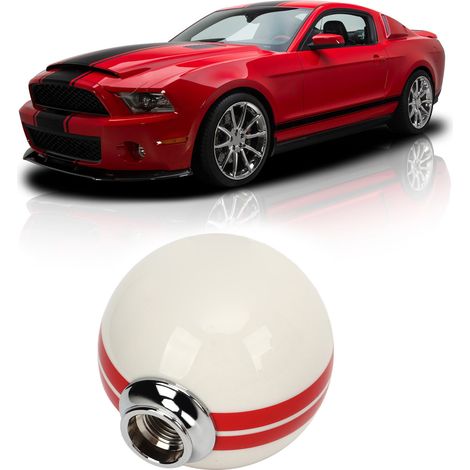 Maßgefertigter 5-Gang-Rennschalthebel mit Schaltkopf für Ford Mustang 1967-2018 (weiß und rot). (1/5)
