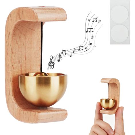 Cloche de Commerçant pour Ouverture de Porte, Sonnette Magnétique En Bois Avec Cloche En Laiton, Carillon de Porte Sans Fil Autocollant pour Décoration Murale Café Magasin Armoire Réfrigérateur (1/5)