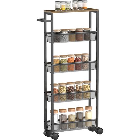 HOMCOM Rolling Kitchen Trolley, Slim Storage Cart with Metal Frame, Handle
