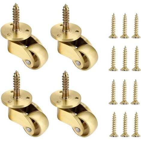 4pcs Roulettes de Meubles universelles en Laiton,roulettes en Laiton Massif,roulettes pivotantes rotatives à 360 degrés,capacité de Charge 75 kg,vis incluses
