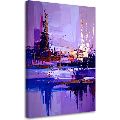 Quadro su tela, Paesaggio urbano astratto e colorato nelle tonalità del viola. - 20x30 (1/2)