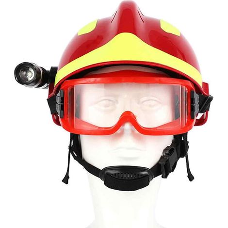 Casque de secours d'urgence ABS – Protection incendie avec lunettes de sécurité et phare – Visibilité optimale rouge et blanc (1/5)