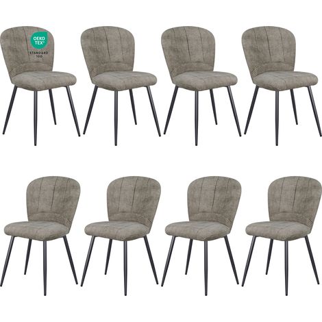 Lewe – Lot de 8 chaises de salle à manger – Design coquillage en tissu chenille – Dossier ergonomique et pieds en métal – Marron