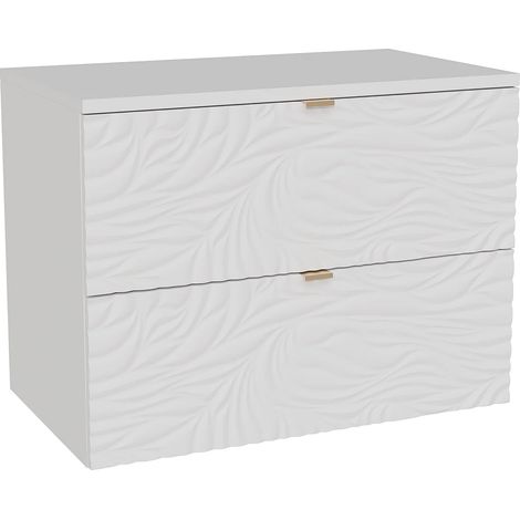 Meuble sous vasque suspendu texturé avec planche - Blanc - 80 cm - RINAREL (1/5)