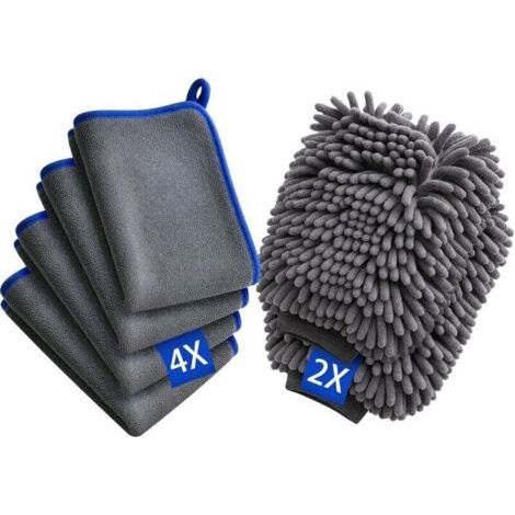 6PCS Kit Nettoyage Voiture, Kit Lavage Voiture avec 4PCS 600GSM Chiffon Microfibre et 2PCS Gant Lavage Voitures Detailing Auto Entretien Accessoiresdyk-alovez