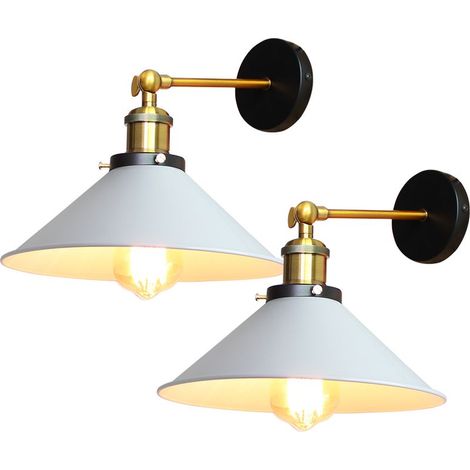 2PCS Applique Murale En Fer Et Métal Applique Murale Rétro Lampe Murale Vintage Pour Chambre Bar Café Blanc 26CM (1/5)
