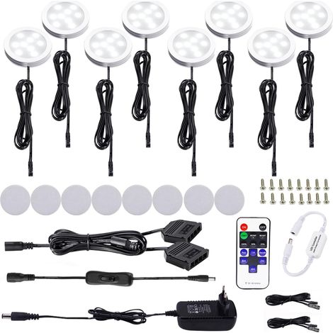 Dimmable Under Cabinet Lighting with RF Remote Control Wireless Recessed Light for Kitchen, European Plug, 8 Packs 12V 16W with Display (Cool White 6000K) (1/5)