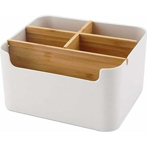 Desktop Storage Wooden Multifunction Desk Organizer, Desk Stationery Storage Box Collection, Desk Accessory for Card / Pen / Remote Control (1/5)