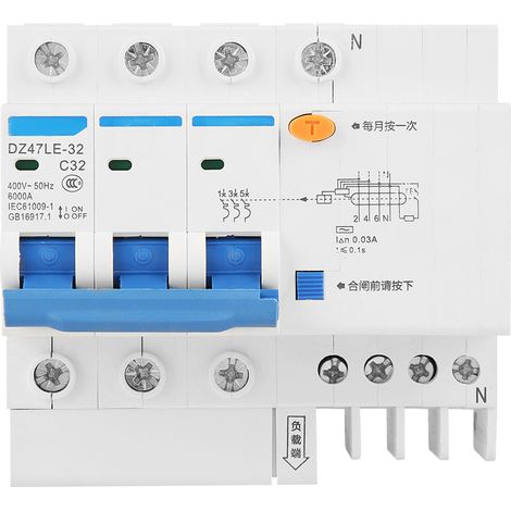 Disjoncteur Différentiel 3p+n - 32a 30ma 230v - Type Dz47le-32 - Protection Domestique Et Industrielle - 1 Pièce (1/5)