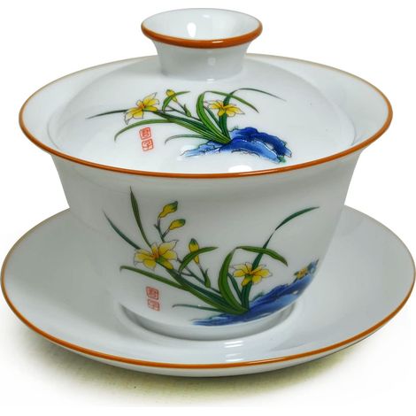 Gaiwan Service à thé chinois en porcelaine Tureen Sancai avec bol à lèvres et soucoupe Blanc (1/5)