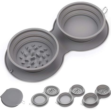 Deux bols pliables pour chien – Bol pliable pour chien à alimentation lente en silicone portable pour chien Kit de voyage bol pliable en silicone chat/chien idéal pour les voyages en famille, la march (1/4)