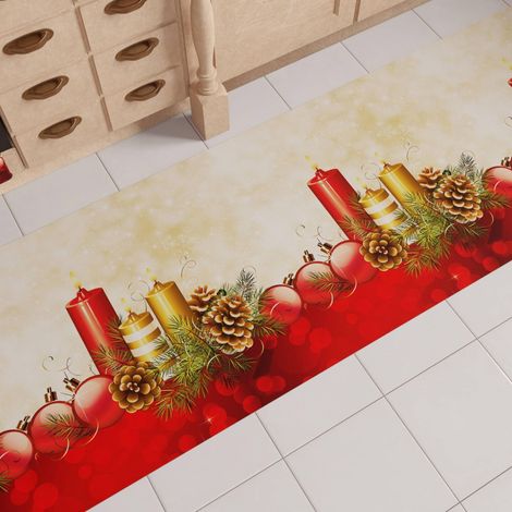 PETTI Artigiani Italiani - Tappeto Cucina Natalizio, Passatoia Cucina Natalizio, Tappeto Natalizio Cucina Antiscivolo e Lavabile, Tappeto per Natale 52x280 cm Candele, Made in italy (1/5)