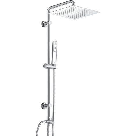 Görbach Colonne de douche chromée pour robinetterie existante, tête de douche carrée 25x25 cm, compatible avec les perçages existants (1/5)