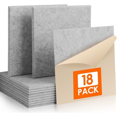 18 Pièces Auto-Adhésif Mousses Acoustiques, 30 x 30 x 1 cm, Absorbeurs Acoustiques, Panneaux Acoustiques, Pour Studio d'enregistrement, Bureau, Studio,Décoration Murale,Gris Argenté (1/5)