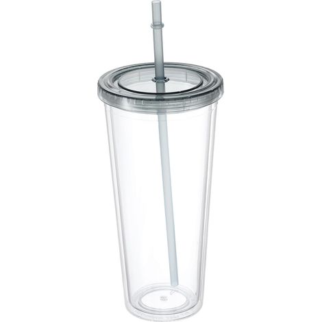 Gobelet En Plastique - Double Paroi - Transparent - Avec Paille Et Couvercle - Pour Jus Et Boissons Fraîches - 650 Ml (1/5)