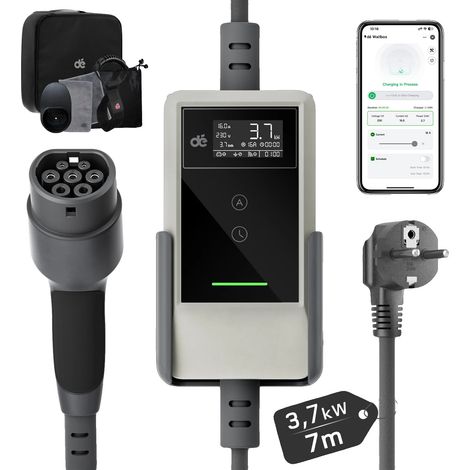 Cargador para vehículos eléctricos, potencia de salida de 3,7 kW, compatibilidad con Tipo 2, 3,7 kW, 7 m, APP, blanco, Tipo 2-c (1/2)