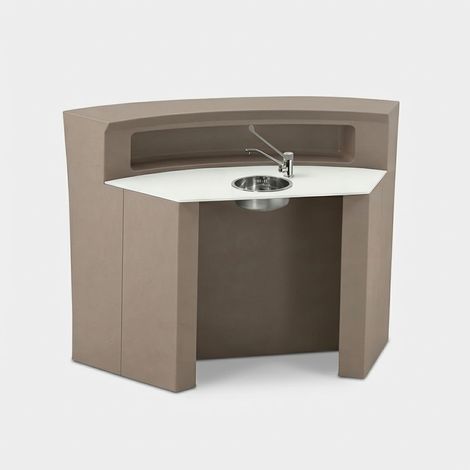 Professionelle Bar-Theke, geschwungen mit integriertem Waschbecken, Hangar weiß - Beige (1/4)