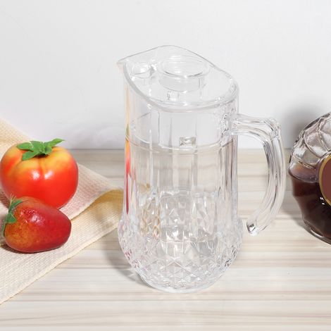 Pichet à eau froide en acrylique à motif diamant, pichet à jus/bière, pichet à eau froide avec bec verseur, adapté aux KTV, bars et hôtels, 1300 ml, avec couvercle. (1/5)