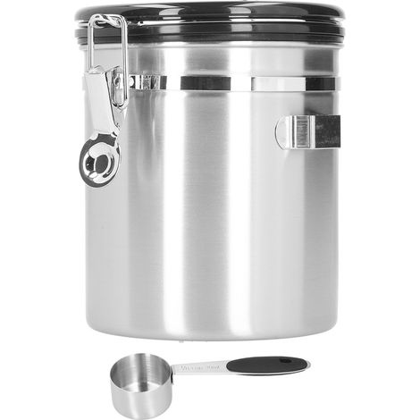 Boîte à café/thé en acier inoxydable 304 de 1,5 L avec cuillère intégrée. Couleur acier inoxydable. (1/5)