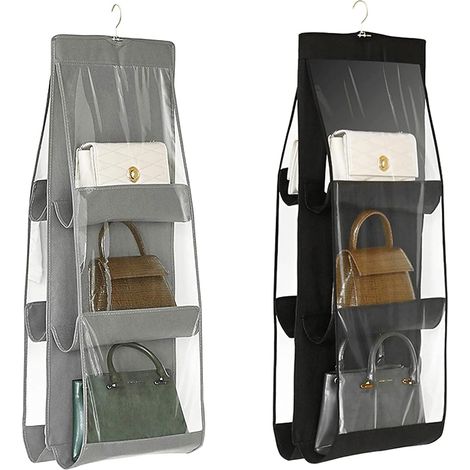 Sollbry 2PCS Organiseur pour sacs d'armoire, porte-sacs à suspendre à 6 poches en tissu Oxford pour chambre de lit, pliable et universel, système d'organisation, lavable (1/4)