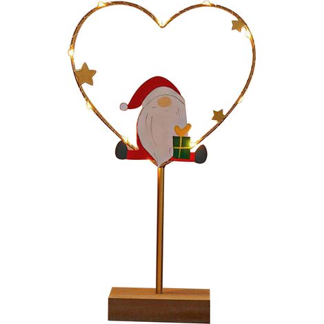 Baguette lumineuse LED Noël forme cœur étoile 5 branches fer forgé base bois décorative (1/5)