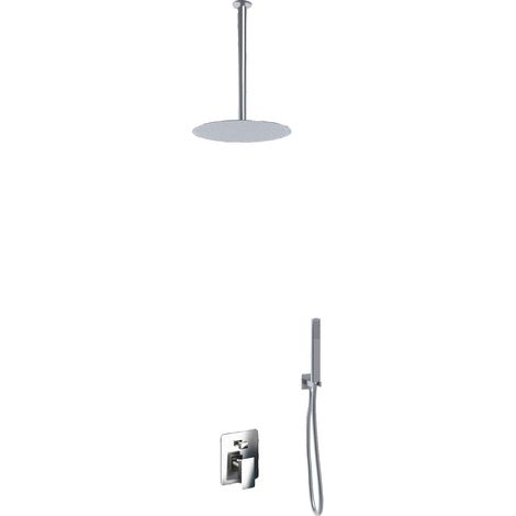 Duschset mit 2 Funktionen, inklusive Duscharmatur, bestehend aus einem schlanken Edelstahl-Duschkopf von 2 mm, einem Duscharm, einem Wasseranschluss, einem flexiblen Schlauch, einer Handbrause und ein
