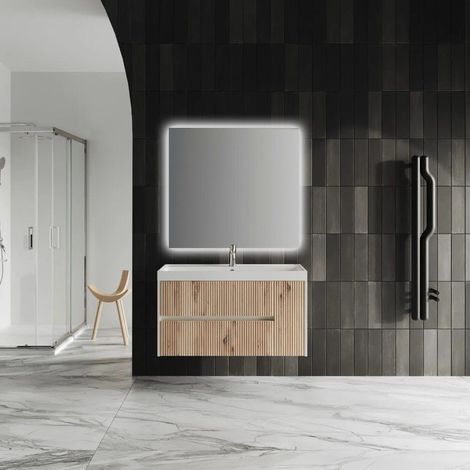 Meuble De Salle De Bain Suspendu 100Cm Chêne Doré Sans Miroir  Cortina (1/5)