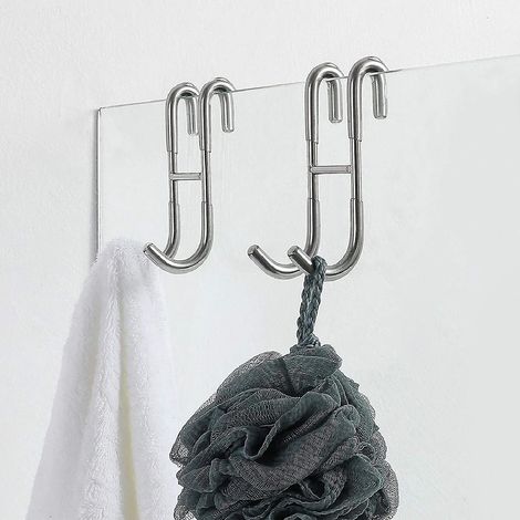 Crochets de porte de douche (lot de 2), crochets à suspendre à la porte de douche en verre sans cadre, crochets pour serviettes, crochets pour raclette de douche (1/4)