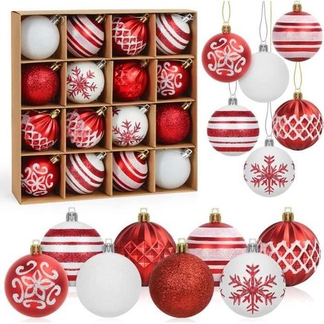 (Weiße und rote) Weihnachtskugeln – Größe nicht spezifiziert – 6 cm – 16er-Pack – Kunststoff – Weiß und Rot (1/4)