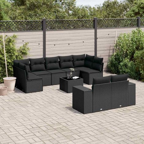 vidaXL Set Divani da Giardino 10pz con Cuscini in Polyrattan Nero (1/4)