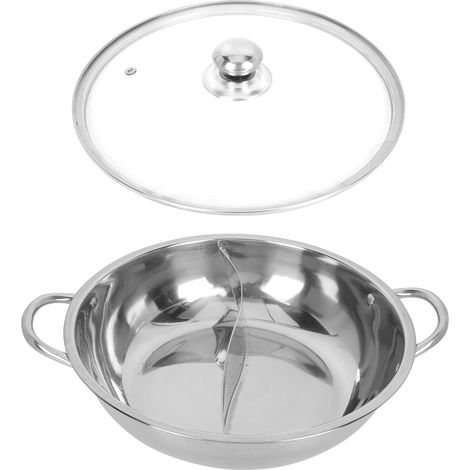 Fondue Double Saveur en Acier Inoxydable Couvercle en Verre Trempé, Design Intégré Cuisine Pratique et Économie D'énergie, pour Cuisson Maison Plusieurs styles (1/5)