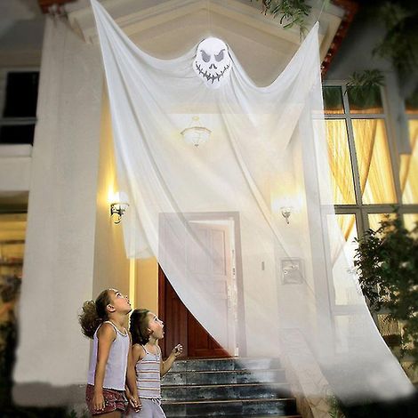 Grand fantôme suspendu effrayant pour décoration d'Halloween, accessoire de fête terrifiant, ornement de maison hantée, grande taille, décoration murale ou plafond, ambiance sinistre. (1/3)