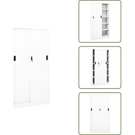 Armoire de bureau et porte coulissante Blanc 90x40x180 cm Acier - Armoire De Bureau - Meuble De Rangement - Classeur - Armoire Métallique - Armoire Blanche