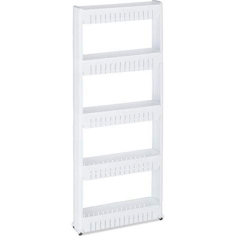 Chariot de rangement à roulettes étagère cuisine 131 x 12,5 x 54 cm design moderne ergonomique en plastique blanc (1/5)