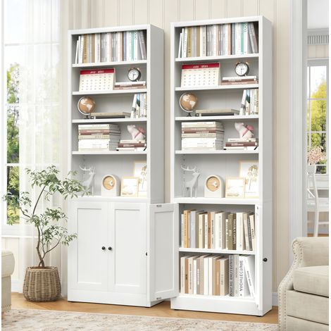 Librería metálica de 180,3 cm con 5 baldas ajustables y una puerta, mueble de almacenamiento para oficina o salón, color blanco. (1/5)