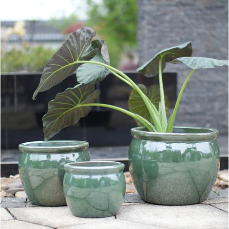 Vaso da fiori in ceramica Ø 23 cm, smaltato blu-verde antico con fori di drenaggio HAVRYA (1/5)