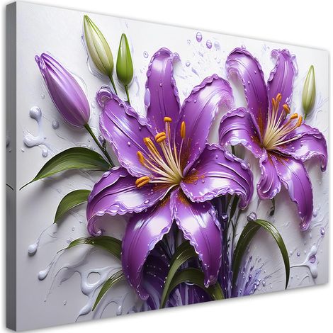 Tableau déco Fleurs Lys violets Gouttes d'eau 90x60 (1/5)