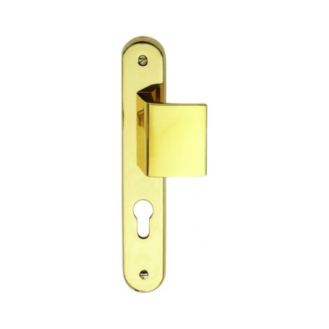 Ouvre&Déco – Poignée de porte d'entrée à cylindre en laiton poli brillant – Entraxe 195 mm – Modèle OMEGA – Installation réversible