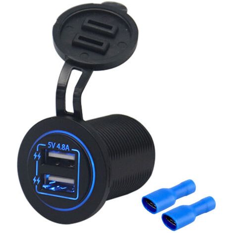 Nazalus-Vente chaude-Double prise de charge USB prise de courant étanche indicateur LED 4.8A/5V pour 12/24V voiture RV bateau ATV moto marine, bleu (1/5)