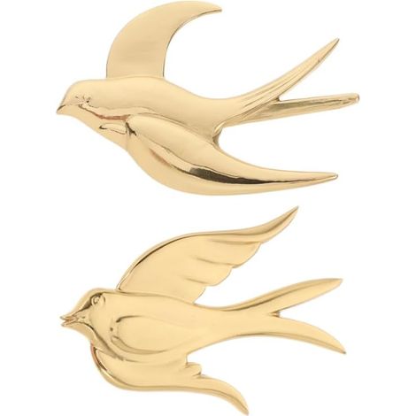Lot De 2 Sculptures Murales En Laiton Doré Hirondelles Décoration Murale Oiseau Vintage 3D Pour Salon Chambre Salle À Manger (1/5)