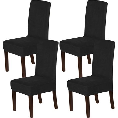 Stuhlhussen aus Samt, dehnbar, 4er-Set Parson Stuhlschoner, waschbarer Stoff, Schwarz